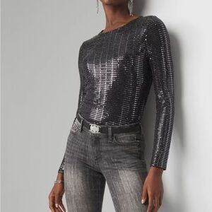 NWOT White House Black Market Shimmering Black Sequin Blouse